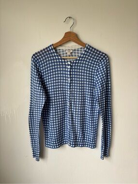 J. Crew Blue and White Gingham Cardigan - picnic gingham!